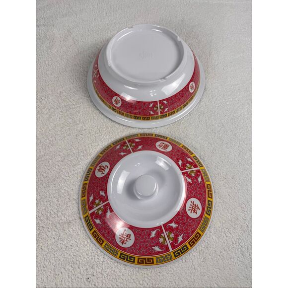 Thunder Group 8011TR 80 oz Longevity Pattern Melamine Serving Bowl w/Lid - Picture 6 of 10